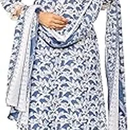 vibe vision Women's Cotton Blend Regular Fit Straight Printed Kurta, Pant and Dupatta Set with Elegant Design for Weddings, Parties, Festivals, Family Functions, Casual Outings (Blue)-picture-53