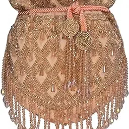 Velvet Silk Stylish Embroidery Unique Design Traditional Wedding Handheld Potli Bag for Women Peach-image-35