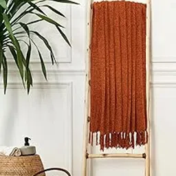 HAKAM Rust Luxe Chenille Throw Blanket with Fringe – 140X180 Cm – Ultra-Soft for Decorative Sofa & Bed Cover– 140X180 Cm | Rust Orange-picture-14