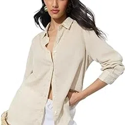 the souled store Lyocell Linen: Oyster Women and Girls Long Sleeves Collared Neck Button Front Solid Regular Fit Lyocell Linen Shirts-picture-46