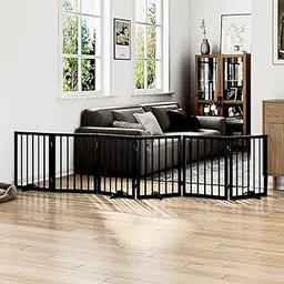 The Menifest | Dog Safety Freestanding Pet Gate, Folding Safety Fence for Kids & Dog Gate with 2PCS and 4PCS Support Feet Ideal for Stairs, Doorways, Halls, Kitchens, Indoors Gates (Black, 6-Panel)-picture-16