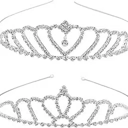 mukutique Bridal Princess Girl Tiara and Rhinestone Crown Headband Hair Accessories for Women Wedding Ceremony Party Silver color Metal thalamudi kattu/thalamudi bandham/Jada Bandlu/Muti pattaikal/hair baandukal/Kudalu byandgalu/Hair byandgalu Ideal for Women / Girls-picture-33