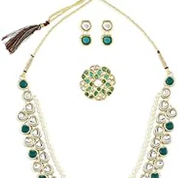 zaveri pearls Green Kundan Multi Layers Necklace Earring & Ring Set For Women-ZPFK10778-picture-46
