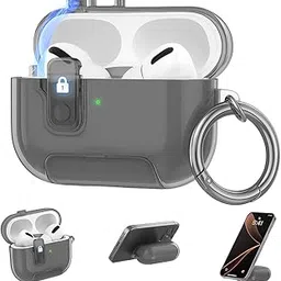 Meyaar for AirPods Pro 3 Case, Clear Magnetic Automatic Lock Cases with Phone Stand with Keychain Case for Airpod Pro 3 for Men & Women (Black)-picture-30