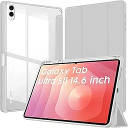 Robustrion Cover Case for Samsung Galaxy Tab S11 Ultra 14.6" Cover with [S-Pen Holder], Hybrid Flip Cover Case for Samsung S11 Ultra Tablet 14.6 inch with Transparent Back [Auto Sleep Wake] - Grey-image-84