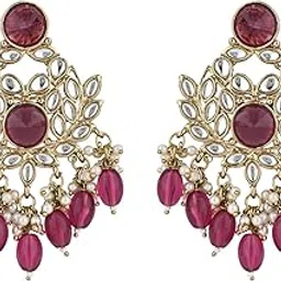 i jewels Gold Plated Traditional Kundan Pearl Chandbali Earrings For Women/Girls (E3155)-picture-12