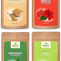 YASHU Pure Hibiscus Bhringraj Fenugreek Seed Amla powder for hair growth and fall control | For Men & Women (400g)-image-1