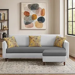GRAPEWOOD Premium Lucian Fabric 4 Seater L Shape Sofa Set 3 Seater Modern Sofa Set & Ottoman for Living Room (Grey Dark Grey Color Fabric)-image-69