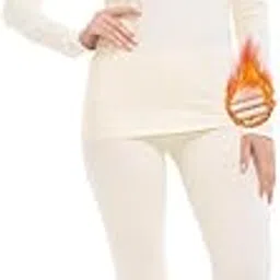 subuteay Thermal Underwear Set for Women Fleece Lined Long Johns Ultra Soft Beige Small-picture-14