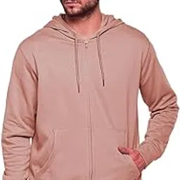 earthstick Men's Cotton Fleece Regular Fit Hooded Neck Full Plain Zipper Hoodie-picture-18