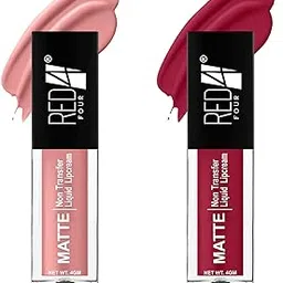 Red4 Matte Liquid Lipstick Set, Non-Transfer, Long Lasting, 8g, Pack of 2, Pink and Brown Shades (124-127 (Tea Rose-Ruby Pink), 8g)-picture-18