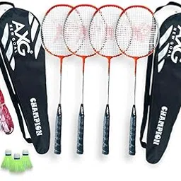 Isometric Champion Tenacious Wide Body Rackets (Set of 4) with Plastic Shuttles, Net and Cover Badminton Kit (Orange)-image-9