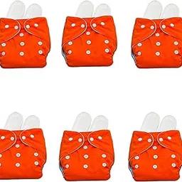 Kritiu Baby Cloth Diapers 0 To 3 Years | Side Leakage Proof Washable Reusable Diaper For New Born Baby 6 Diaper 12 White Insert Pad (Pack Of 18) (Orange)-picture-35