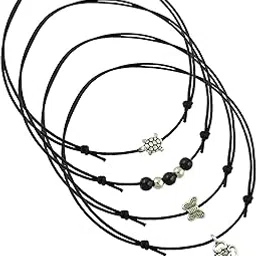 high trendz Black Thread Adjustable Knot Oxidised Beads Nazariya Anklet for Girls-picture-53
