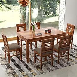 Wopno Furniture Solid Sheesham Wood 6 Seater Dining Table Set with Cushioned Chairs for Dining Room | Living Room | Home & Office | Hotels Restaurant & Cafe (Honey, 6 Seater)-picture-16