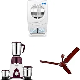 Bajaj PX 97 Torque New 36L Personal Air Cooler (White), Rex Mixer Grinder 500W (Purple) & Frore 1200 MM (48") 1 Star Rated Ceiling Fans For Home (Brown)-picture-56