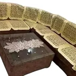 HUB of Decor L-Shape Sofa Cover, 7 Seater with Arms, Cotton, Waterproof, Floral Tulip Design, Brown, 180 cm Width (Gold)-picture-23