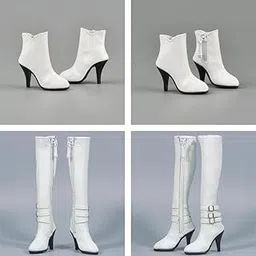 2Pairs 1/6 Zip Up High Heeled Long&Ankle Boots Shoes for 12'' Action (19465548LRDES)-picture-22