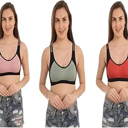 Seamless Sports Bralette, Scoop Neck Design, 3 Pack, Black, Olive, Red, Casual Crop Top Style, for Yoga, Workout-picture-46