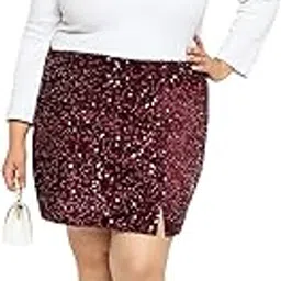 Plus Size Western Short Skirt | Mini | Slit | Stretchable | Sequins | Embellished | Clubwear (Maroon)-image-12