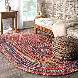 Braided Cotton Carpet Rug Multi Colour for Bedroom 3x5 Feet Oval-picture-39