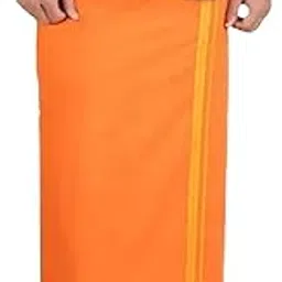sk naren Pooja Dhoti/Traditional/Temple/Wear/Saami/Kerala/Style/Premam/Mundu/Dhoti/Lungi/Veshti/Kaili/Panchi/Dhuti/Dhovati/Panchalu/Kasavu/Melmundu/Uthareeyam/angochha/Iyer/Gold Border/Zarii( Orange Dhoti )-picture-37