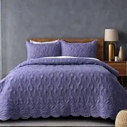 ADCO BloomNest Bedspread Set (3Pcs, Quilted, Flower Pattern, King-Size Bedcover & Pillow Shams), Blue, Brown, Cream, Grey, 230 x 254 cm, 2.5 kg (Blue)-image-3