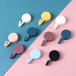 CELLEBII® Self Adhesive Wall Hooks Waterproof Adhesive Sticky Round Hooks | Hanging Capacity 2 KG Max | Multipurpose Home Storage (Colorful Hook, Pack of 10 Pcs), Plastic-image-50