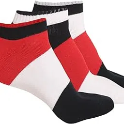 Men's Three Style Ankle Length Egyptian Cotton Sneakers Socks (Pack Of 3) (White_Red_Black)-image-46