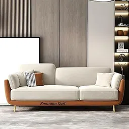 PREMIUM CART Velvet Contemperory Sofa Couch with Cushion Chaise Lounge Sectiona Sofa Perfect for Living Room & Bedroom Guests Home & Office (3 Seater Brown & Beige)-image-30