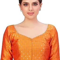 studio shringaar Women's Polyester Elbow Length Sleeves Banarasi Saree Blouse-picture-28