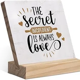 Sarvada Decor The Secret Ingredient is Always Love Wood Plaque with Wooden Stand,Rustic Kitchen Wooden Plaque Sign Desk Decor for Home Kitchen Table Shelf Decoration-picture-19