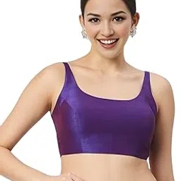 biyu Women's Art Silk Pastel Shades Solid Round Neck Sleeveless Readymade Saree Blouse-picture-26