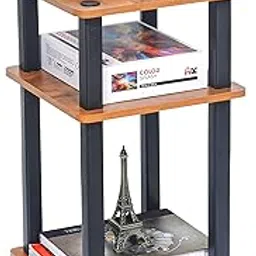 Livzing Turn-N-Tube 3 Tier Wooden Bedside Table-End Table-Multipurpose Table with Storage Corner Bookshelf Standing Rack Shelf Space Saving Organizer for Bedroom-livingroom– Brown-picture-14