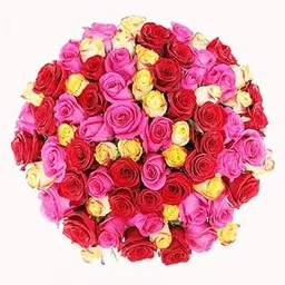 The FloralMart® Father's Day Special 100 Mixed Roses Fresh Flower Bouquet in Paper Wrapping || TFM (100 Mixed Roses)-image-1