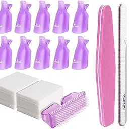 gel nail remover kit with10 Pcs Gel Clip Remover, Dust Brush for Nails, Nail Files 100/180, Nail Buffer, Cuticle Pusher and 100 pcs Lint Free Cotton Pads Nail Wipe Clear-image-21