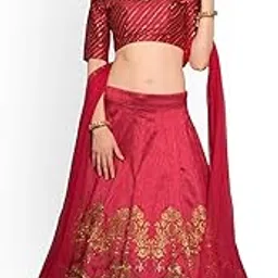 zeel clothing Women's Faux Silk Semi stitched Lehenga Choli (7030-Red-Wedding-Bridal-Lehenga_Red_Free Size)-picture-19