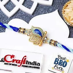 eCraftIndia Krishna Peacock Feather Designer Rakhi for Brother | Raksha Bandhan Rakhi for Bhai Bhaiya | Best Bro Ever Fridge Magnet | Roli Chawal Pack-picture-59