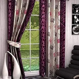 FARRELL Home Decor -1 Piece Polyester Alluring Leafy Bedroom Semi Sheer Curtain For Door (4 X 7 Feet Wine)-picture-18