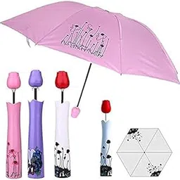 toriox Rose Umbrella Lightweight Waterproof Uv Protection Mini Folding Creative Rose Flower Case Canvas Plastic Umbrella (Random Color)-picture-18