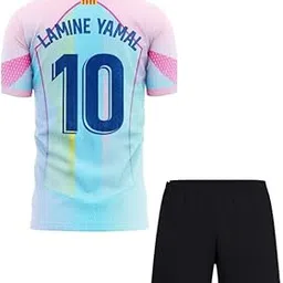 Yamal Blue Jersey Barcelona Half Sleeve Jersey with Shorts (Kids,Men,Boys)-picture-35