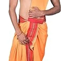 exotic india Dhoti and Veshti Set with Temple Border-picture-38