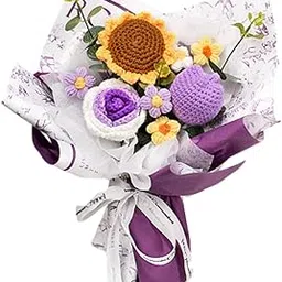 CALANDIS Crochet Flower Bouquet Hand Knitted for 0s Day Gift Wedding Birthday Violet | Floral Dacor | Home Dacor-picture-10