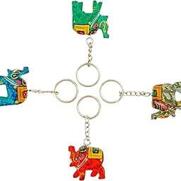 toolart Handcrafted Wooden Elephant Keyrings – Set of 4 | Ethnic Hand-Painted Keychain | Perfect for Return Gifts, Decorative Use & Travel Souvenirs (keyring02_4S)-picture-14