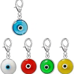 FASHIONS Silver Plated 5 Pcs Evils Eye Keychain, Evils Eye Pendant Charms with Lobster Claw Clasps and Jump Rings Resin Evils Eye Keychain for Backpack Key Necklace Bracelet Jewelry Making-image-9