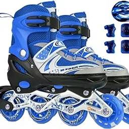 Diswa Unisexbaby Adjustable Aluminium Body Inline Skates Combo (Blue, S)-picture-17