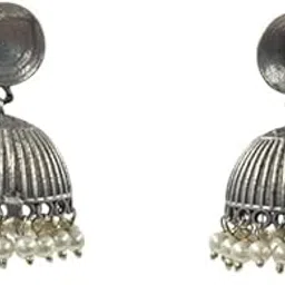kizzi Brass Silver Oxidised Design Lightly Embellished Drop Earrings for Women and Girls-picture-41