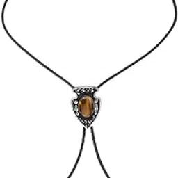 shopora Vintage Oval Agate Leather Bolo Tie Necktie Rodeo Western Cowboy Necklace Brown | Mens Accessories | Ties-picture-28