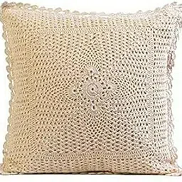 Raja lace Home Decor Raya Handmade Crochet Cushion Covers 16x16 inches Pack of 5, ALBASTER Gleam, Made in India-picture-31