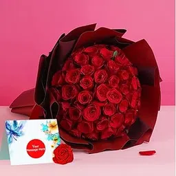 EG2i Red Kisses Smiling Bouquet - Round Bunch of 75pcs Red Roses with Red Paper Wrapping & Red Ribbon Bow, Free Personalized Message Card - Birthday, Anniversary, Love, Valentine’s Day Gifts-picture-26